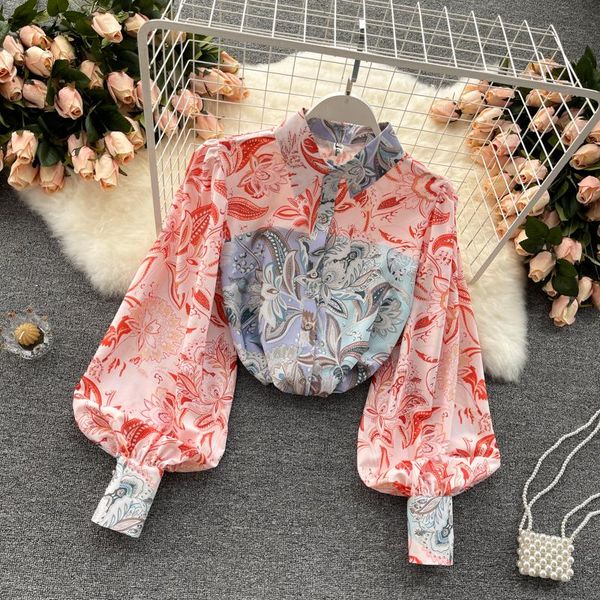 women's blouses & shirts 2021 summer printed lantern sleeve contrasting color stitching temperament collar ladies shirt, White
women's blouses & shirts 2021 summer printed lantern sleeve contrasting color stitching temperament collar ladies shirt, White