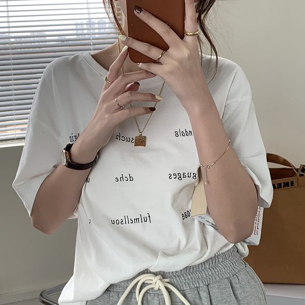 women's t-shirt spring new letter printed short sleeve round neck t-shirts women loose casual cotton chic simple tee female 6, White
women's t-shirt spring new letter printed short sleeve round neck t-shirts women loose casual cotton chic simple tee female 6, White