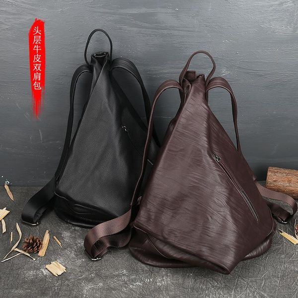 school bags 2021 trend large capacity women's double shoulder bag head layer leather