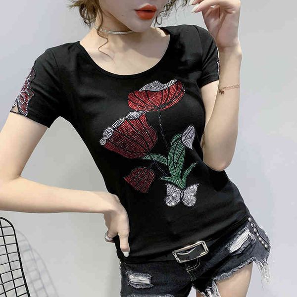 women's t-shirt summer fashion korean clothes t-shirt lotus diamonds cotton women ropa mujer short sleeve back tees t045, White
women's t-shirt summer fashion korean clothes t-shirt lotus diamonds cotton women ropa mujer short sleeve back tees t045, White