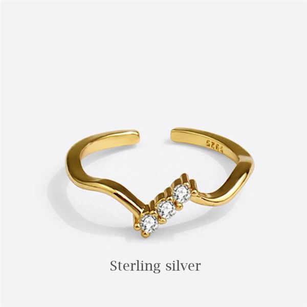 

cluster rings sole memory shiny zircon geometric personality cute 925 sterling silver female resizable opening sri903, Golden;silver