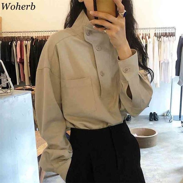 korean stand collar solid blusas mujer spring summer office lady elegant loose blouses all match casual shirts 210519, White
korean stand collar solid blusas mujer spring summer office lady elegant loose blouses all match casual shirts 210519, White