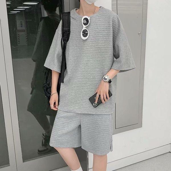 men's tracksuits summer hong kong style relaxed trend waffle short sleeve t-shirt 5-inch shorts leisure sports two piece suit, Gray
men's tracksuits summer hong kong style relaxed trend waffle short sleeve t-shirt 5-inch shorts leisure sports two piece suit, Gray