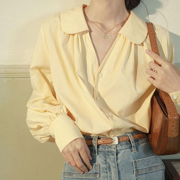 women's blouses & shirts shirt design sense retro lantern sleeve loose spring bottoming women blouse ruffles cotton, White
women's blouses & shirts shirt design sense retro lantern sleeve loose spring bottoming women blouse ruffles cotton, White