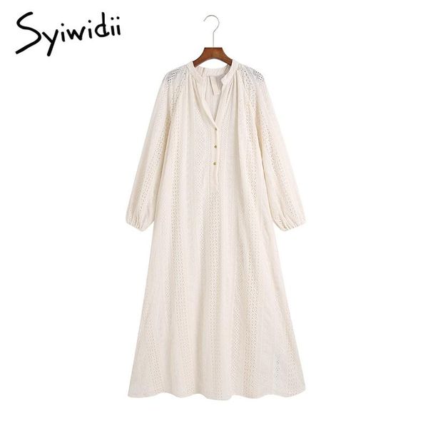 casual dresses syiwidii elegant white for women fall 2021 hollow out embroidery long puff sleeve button up o neck loose midi dress, Black;gray
casual dresses syiwidii elegant white for women fall 2021 hollow out embroidery long puff sleeve button up o neck loose midi dress, Black;gray
