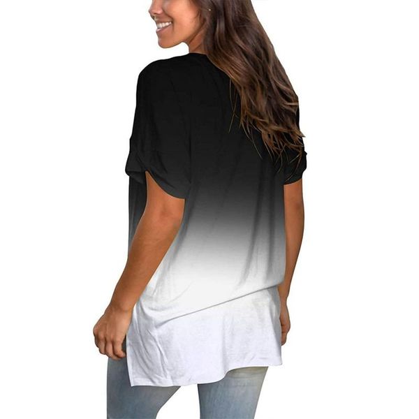 women's t-shirt summer women printing gradient v-neck loose short-sleeved color casual t shirts, White
women's t-shirt summer women printing gradient v-neck loose short-sleeved color casual t shirts, White
