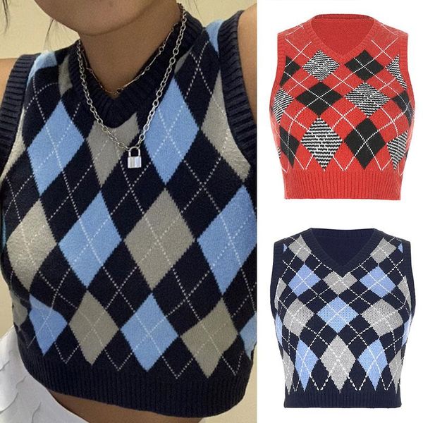 women's sweaters argyle preppy style y2k cropped women plaid knitting vintage vest autumn fashion 90s knitwear korean, White;black
women's sweaters argyle preppy style y2k cropped women plaid knitting vintage vest autumn fashion 90s knitwear korean, White;black