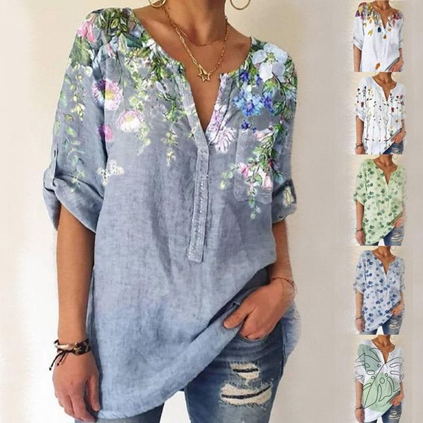 women's blouses & shirts summer lady street style fashion casual loose elegant pullover for women v-neck short-sleeved printed vintage, White 
women's blouses & shirts summer lady street style fashion casual loose elegant pullover for women v-neck short-sleeved printed vintage, White
