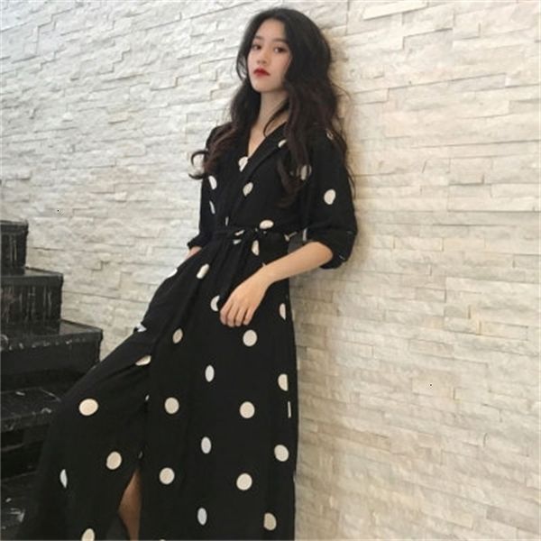 women summer robe vintage french polka dot dresses v-neck split chiffon empire dress female mid-calf clothing_yw_rw, Black;gray
women summer robe vintage french polka dot dresses v-neck split chiffon empire dress female mid-calf clothing_yw_rw, Black;gray