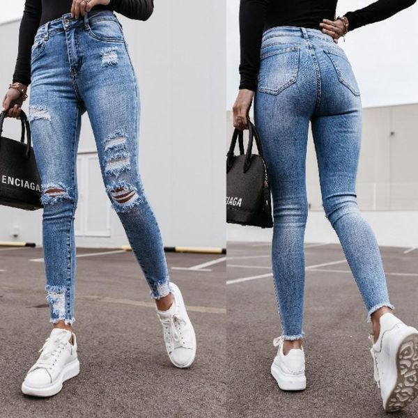 women's jeans ladies high-rise ripped stretch slim-fit women button high waist pocket elastic hole trousers slim denim pants mujer, Blue
women's jeans ladies high-rise ripped stretch slim-fit women button high waist pocket elastic hole trousers slim denim pants mujer, Blue