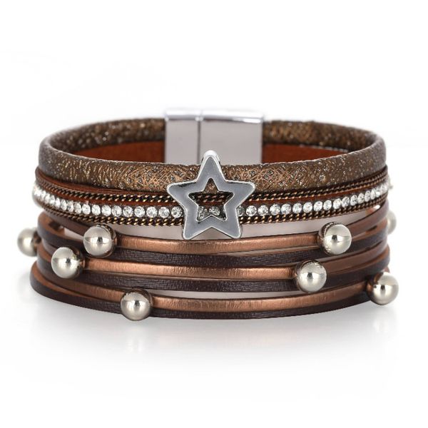 multi-layer leather wide edge magnetic buckle bracelet hollow five pointed star pearl bracelet trinket, Black
multi-layer leather wide edge magnetic buckle bracelet hollow five pointed star pearl bracelet trinket, Black