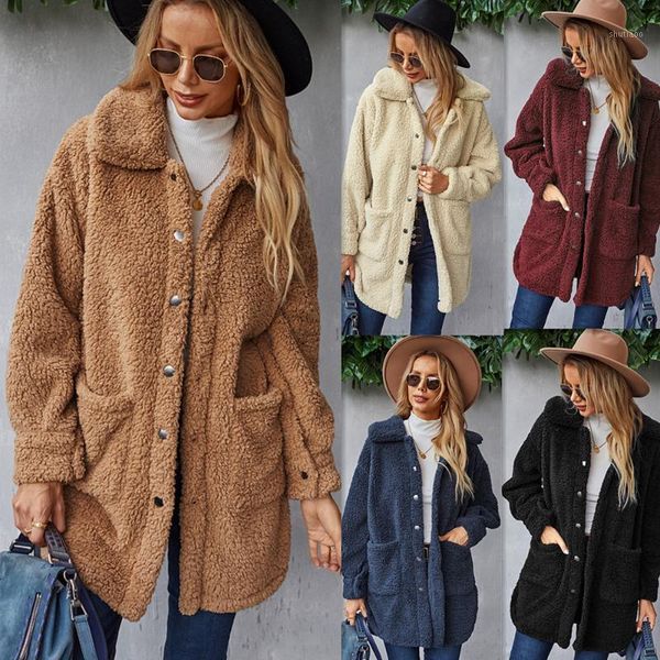 women's wool & blends fleece fur coat women winter 2021 solid lapel warm loose single-breasted pocket button blend outwear street, Black
women's wool & blends fleece fur coat women winter 2021 solid lapel warm loose single-breasted pocket button blend outwear street, Black