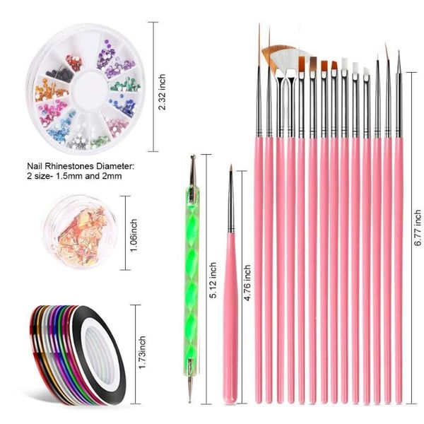 nail art kits 1 set tool with 15pcs painting brushes, dotting tool, foil, manicure tape, rhinestones
nail art kits 1 set tool with 15pcs painting brushes, dotting tool, foil, manicure tape, rhinestones
