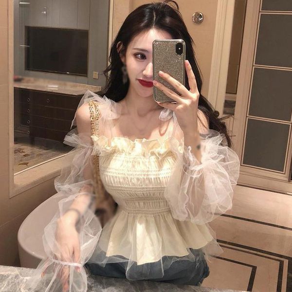 women's blouses & shirts women temperament mesh lace chiffon shirt summer fairy puff sleeve waist fake casual blouse, White
women's blouses & shirts women temperament mesh lace chiffon shirt summer fairy puff sleeve waist fake casual blouse, White
