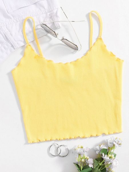 lettuce trim rib-knit crop cami a7oc#, White
