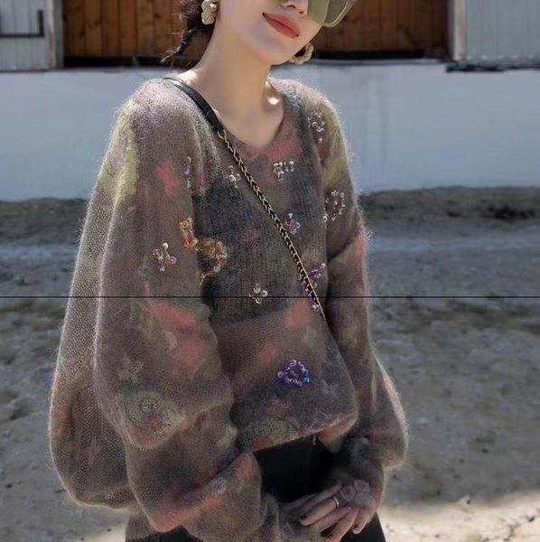 women's t-shirt 2021 spring and summer perspective cardigan loose european round neck sweater bottomed showing thin inlaid diamond, White
women's t-shirt 2021 spring and summer perspective cardigan loose european round neck sweater bottomed showing thin inlaid diamond, White