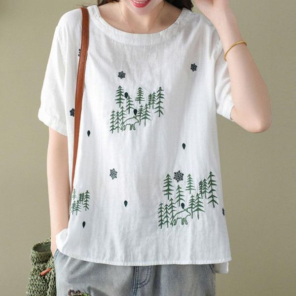 women's blouses & shirts johnature summer fashion retro embroidery short sleeve o-neck pullovers shirt 2021 simple comfortable all-matc, White
women's blouses & shirts johnature summer fashion retro embroidery short sleeve o-neck pullovers shirt 2021 simple comfortable all-matc, White