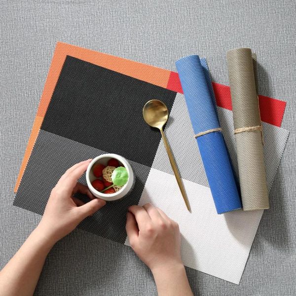 mats & pads 2/4/6 pcs placemats pvc table mat color block dining disc coasters mantel napperon plate bar tapete de lugar 30*45cm
mats & pads 2/4/6 pcs placemats pvc table mat color block dining disc coasters mantel napperon plate bar tapete de lugar 30*45cm