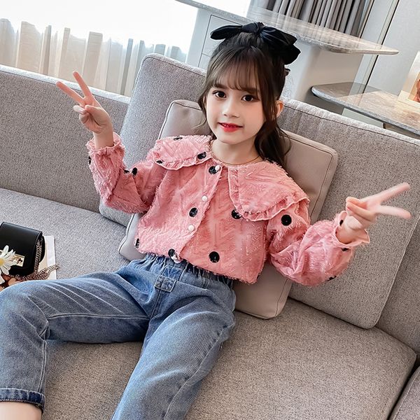 kids clothes girls dot blouse + jeans girls clothing casual style girl outfit spring autumn childrens tracksuit, White
kids clothes girls dot blouse + jeans girls clothing casual style girl outfit spring autumn childrens tracksuit, White