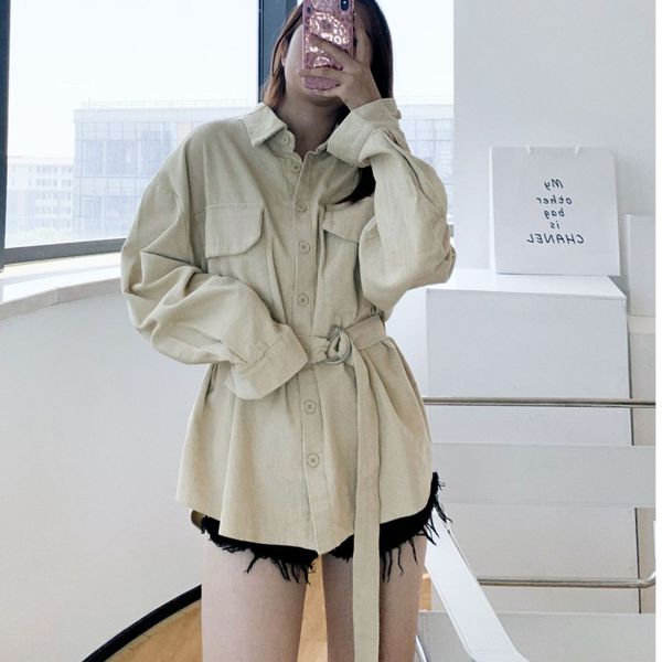 women's blouses & shirts beige lace up long sleeve lapel corduroy shirt slim waist pocket women loose casual elegant cardigan coat, White
women's blouses & shirts beige lace up long sleeve lapel corduroy shirt slim waist pocket women loose casual elegant cardigan coat, White