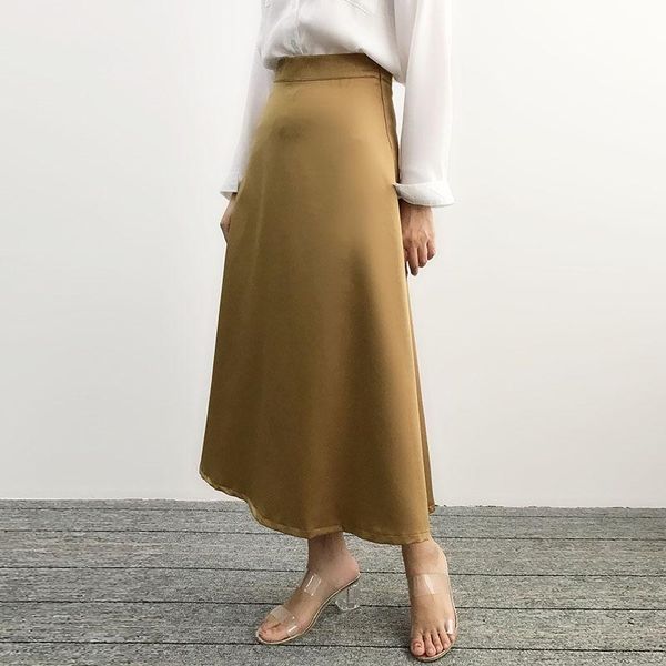 skirts spring summer women satin silk skirt elegant solid color high grade loose office lady yellow womens long, Black
skirts spring summer women satin silk skirt elegant solid color high grade loose office lady yellow womens long, Black