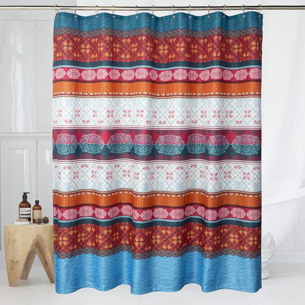 fabric boho shower curtain set with 12 hooks for bathroom, waterproof and machine washable - 72" x 72", blue and red
fabric boho shower curtain set with 12 hooks for bathroom, waterproof and machine washable - 72" x 72", blue and red