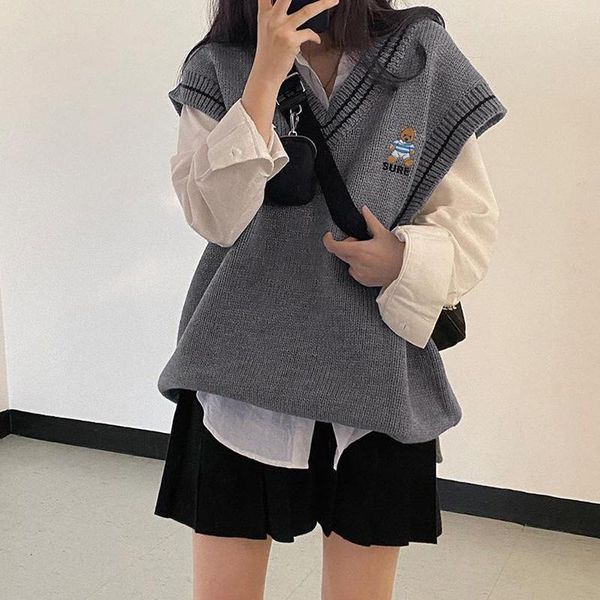 women's vests women ladies autumn casual loose knitted vest cute bear embroidery sleeveless v-neck stretch wild chic sweater for daily, Black;white
women's vests women ladies autumn casual loose knitted vest cute bear embroidery sleeveless v-neck stretch wild chic sweater for daily, Black;white