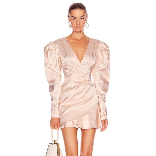 dress pink deep v neck full sleeve elegant mini women ruffled folds celebrity party dress, Black;gray
dress pink deep v neck full sleeve elegant mini women ruffled folds celebrity party dress, Black;gray