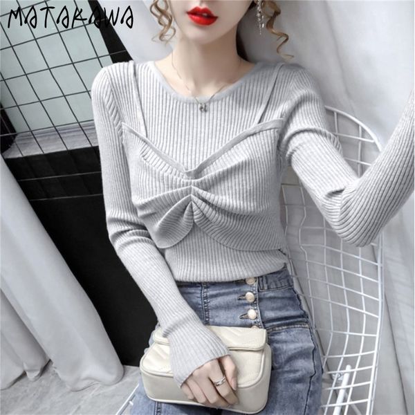 matakawa long-sleeved bottoming knit sweaters autumn slim tight-fitting fake two sweater winter clothes women 210513, White;black 
matakawa long-sleeved bottoming knit sweaters autumn slim tight-fitting fake two sweater winter clothes women 210513, White;black