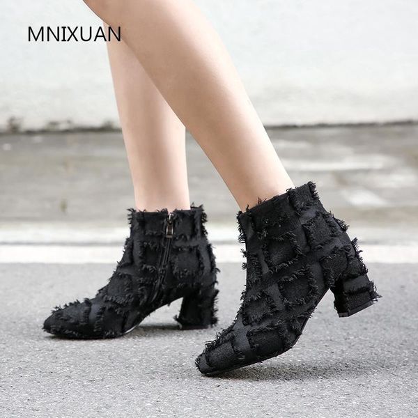boots mnixuan korean sweet winter ladies shoes ankle women 2021 special denim round toe thick high heels zipper short, Black
boots mnixuan korean sweet winter ladies shoes ankle women 2021 special denim round toe thick high heels zipper short, Black
