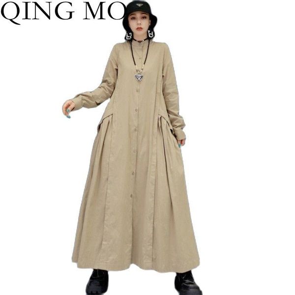 casual dresses qing mo 2021 spring and autumn women clothing fashion loose korean dress khaki long sleeve dress086q, Black;gray 
casual dresses qing mo 2021 spring and autumn women clothing fashion loose korean dress khaki long sleeve dress086q, Black;gray