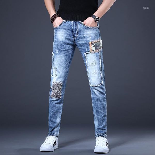 men's jeans 2021 pants ripped stitching patch blue slim trend casual trouser for me clothes
men's jeans 2021 pants ripped stitching patch blue slim trend casual trouser for me clothes