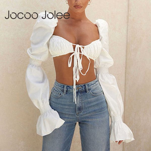 jocoo jolee women flare long sleeve tie front blouse elegant shirt backless shirred white crop female casual blusas 210619
jocoo jolee women flare long sleeve tie front blouse elegant shirt backless shirred white crop female casual blusas 210619
