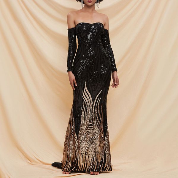 Black Golden Sequines Prom Party Dress Off Shoulder Long Sleeve Floor-Length Evening Gown African Women Elegant Wedding Robe
Black Golden Sequines Prom Party Dress Off Shoulder Long Sleeve Floor-Length Evening Gown African Women Elegant Wedding Robe