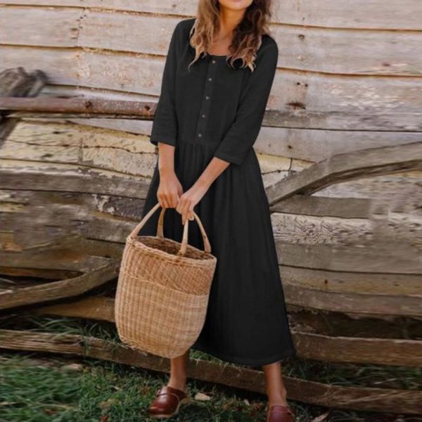 casual dresses 2021 spring summer women solid cotton linen dress elegant buttons o neck three quarter sleeve ladies sundress beach, Black;gray
casual dresses 2021 spring summer women solid cotton linen dress elegant buttons o neck three quarter sleeve ladies sundress beach, Black;gray