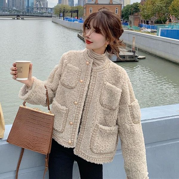 women's jackets autumn winter small fragrance o-neck lambswool women korean chic elegant short coat casual loose lady vintage outerwear, Black;brown
women's jackets autumn winter small fragrance o-neck lambswool women korean chic elegant short coat casual loose lady vintage outerwear, Black;brown