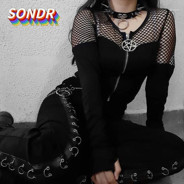 women's t-shirt sondr dark gothic 2021 6 star mesh splicing nightclub party long sleeve, White
women's t-shirt sondr dark gothic 2021 6 star mesh splicing nightclub party long sleeve, White