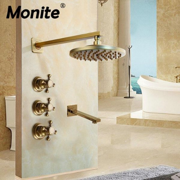 monite rainfall antique brass shower faucet set ceiling mounted handle mixer tap square hand concealed install bathroom sets
monite rainfall antique brass shower faucet set ceiling mounted handle mixer tap square hand concealed install bathroom sets