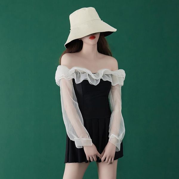 women's swimwear off-shoulder fairy style ins super long sleeves tummy hiding slimming conservative student spring bathing s, White;black
women's swimwear off-shoulder fairy style ins super long sleeves tummy hiding slimming conservative student spring bathing s, White;black