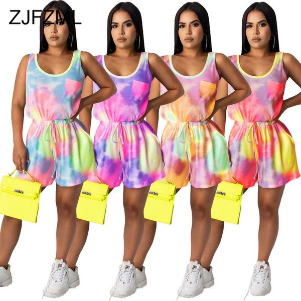 rainbow tie dye summer short playsuits for women round neck sleeveless beach bodysuit casual drawstring high waist party rompers women', Black;white
rainbow tie dye summer short playsuits for women round neck sleeveless beach bodysuit casual drawstring high waist party rompers women', Black;white
