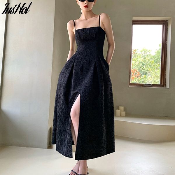 vintage women three-dimensional spaghetti strap dress summer slim waist female split dress elegant black a-line vestidos 210514, Black;gray
vintage women three-dimensional spaghetti strap dress summer slim waist female split dress elegant black a-line vestidos 210514, Black;gray