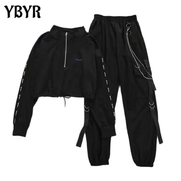 women's cargo pants two piece sets harajuku t shirt buckle ribbon pocket jogger elastic waist pant chain streetwear females 211112, Black;white
women's cargo pants two piece sets harajuku t shirt buckle ribbon pocket jogger elastic waist pant chain streetwear females 211112, Black;white