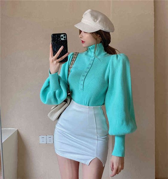 women's t-shirt winter turtleneck sweaters women long lantern sleeve pink black white or blue single buttons thicken pullovers ju
women's t-shirt winter turtleneck sweaters women long lantern sleeve pink black white or blue single buttons thicken pullovers ju