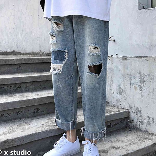 men's jeans wholesale fashion casual hip hop ripped holes loose trend jeans korean style straight beggar pants spring trousers men, Blue
men's jeans wholesale fashion casual hip hop ripped holes loose trend jeans korean style straight beggar pants spring trousers men, Blue