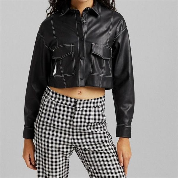 women's jackets women 2022 fashion faux leather stitching jacket retro long sleeve single breasted double pocket outerwear streetwear, Black;brown
women's jackets women 2022 fashion faux leather stitching jacket retro long sleeve single breasted double pocket outerwear streetwear, Black;brown