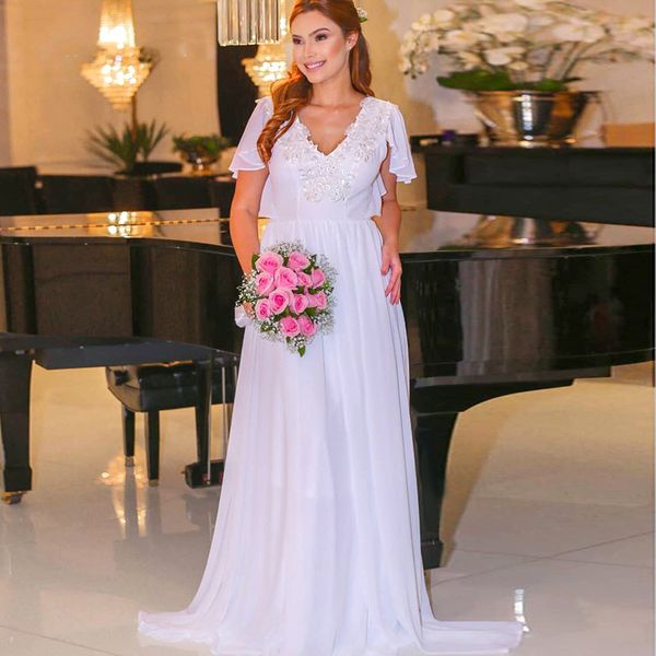 simple boho chiffon lace wedding dresses a-line backless floor length bohemian beach bridal gowns short sleeve country bride dress, White
simple boho chiffon lace wedding dresses a-line backless floor length bohemian beach bridal gowns short sleeve country bride dress, White