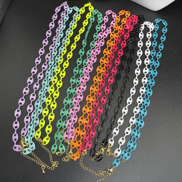 chains 10pcs/lot 18inches colorful brass pig nose chain necklace for women, Silver 
chains 10pcs/lot 18inches colorful brass pig nose chain necklace for women, Silver