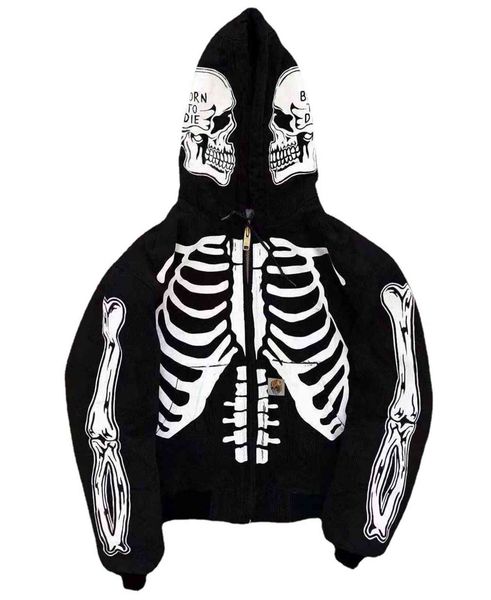 halloween 2021 men's spring and autumn new skull hooded sweater cardigan, Black 
halloween 2021 men's spring and autumn new skull hooded sweater cardigan, Black