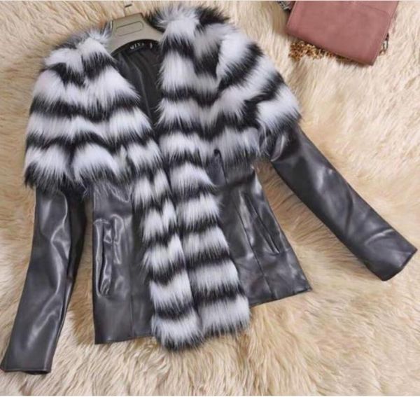 women's fur & faux european and american big size imitation raccoon pu leather jacket, Black
women's fur & faux european and american big size imitation raccoon pu leather jacket, Black