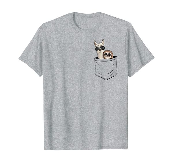 hipster llama sloth with sunglasses in pocket t-shirt, White;black